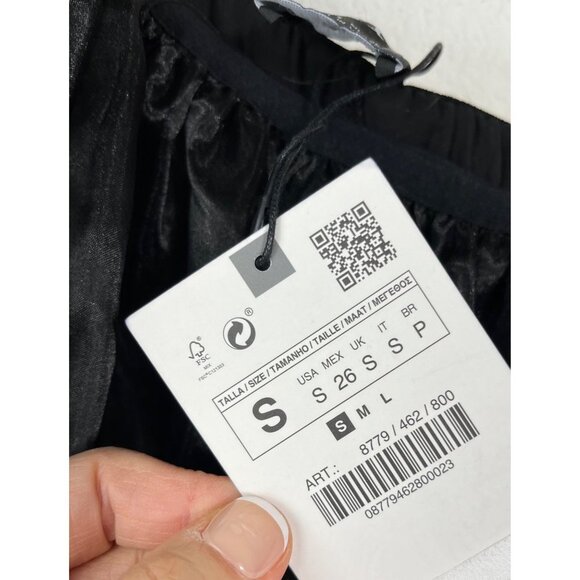 ZARA ORGANZA SATIN EFFECT DRESS One Shoulder black sz S - Picture 10 of 13